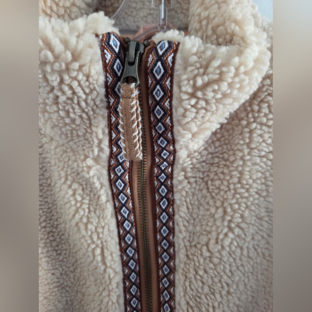 Faherty Cream Teddy Jacket With Patterned Trim - image 3